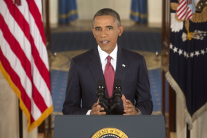 President Barack Obama delivers an address to the nation on the U.S. Counterterrorism strategy to combat ISIL, in the Cross Hall of the White House, Sept. 10, 2014. (Official White House Photo by Chuck Kennedy)