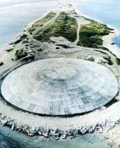 Cactus Dome, Runit Island, Enewetak Atoll, Marshall Islands - a concrete-capped burial pit for radioactive waste from US nuclear tests.