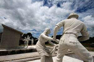 Sculpture at Mujibnagar: A woman being raped by a Pakistani soldier during the 1971 war