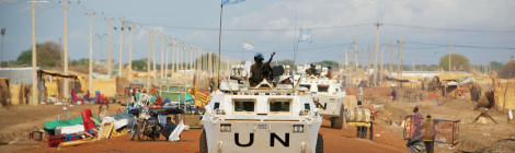 Zambian peacekeepers from the United Nations Mission in Sudan (UNMIS) patrol streets lined with looted items awaiting collection in Abyei, the main town of the disputed Abyei area on the border of Sudan and newly independent South Sudan. In a statement yesterday, the United Nations strongly condemned the burning and looting currently being perpetrated by armed elements in the area, following the seizure of Abyei town by Sudanese Government troops on 20 March.
