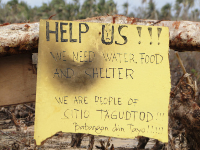 Sign on display in Philippines following Typhoon Hayan