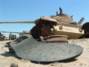 Sole of shoe at 'Highway of Death' in Iraq, where DU munitions were used to destroy tanks and other vehicles of Saddam Hussein's retreating army in Gulf War