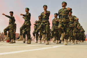 Afghan National Army soldiers march during the 3rd term graduation oath ceremony at Ghazi Military Training Center in Kabul, Afghanistan, Sept. 6, 2010. During the ceremony 379 non-commissioned officers graduated and joined the Afghan Army. Source: ISAF Media (Flickr)